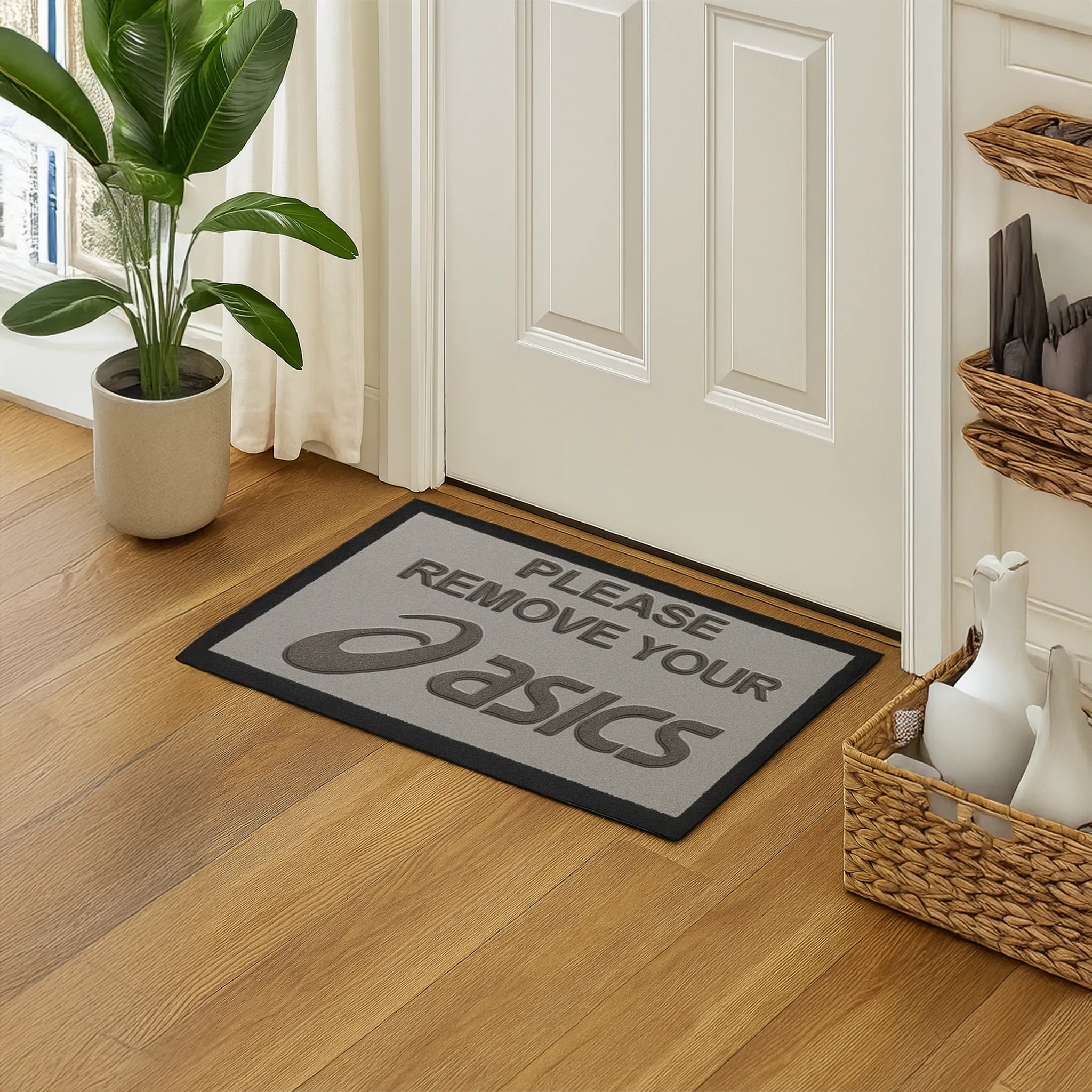 Front View of ASICS Light Grey Doormat 70 x 40cm